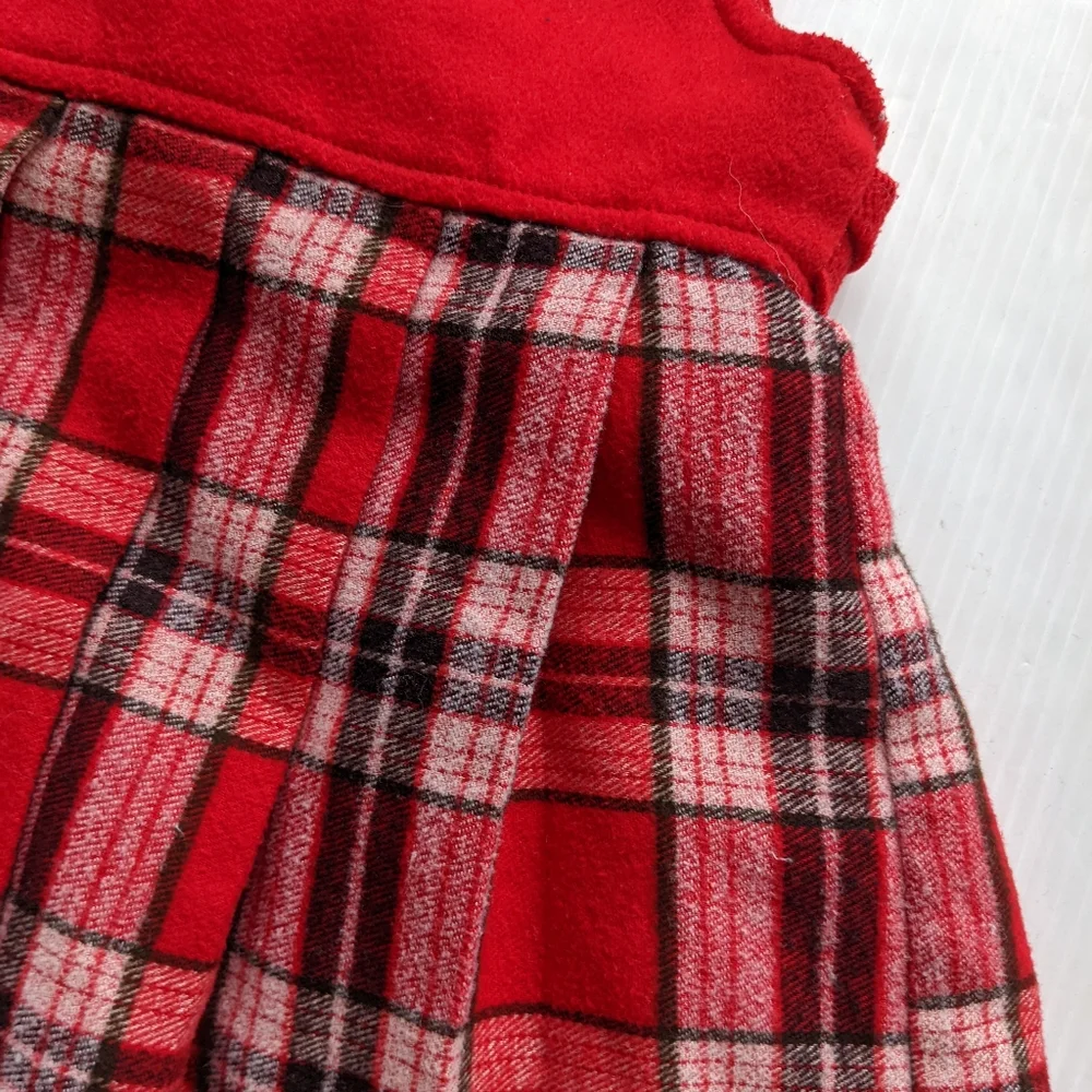 VINTAGE toddler girls red Christmas plaid pleated overall pinafore dress
